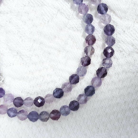 🆕️ 18" Colorful Purple Fluorite Beaded Crystal Stone Necklace blue pink gray - Picture 5 of 8